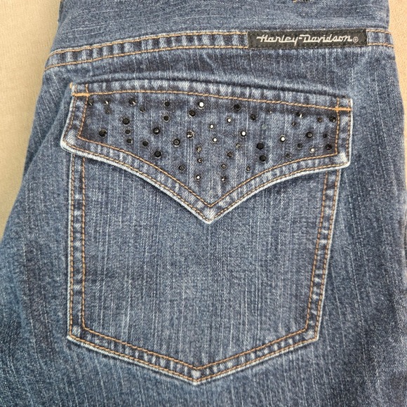 Harley Davidson Womens Blue Rhinestone Embellished Bootcut Jeans Medium Wash 10 - Picture 8 of 12